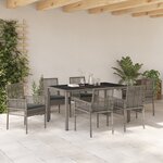 Ensemble de salle à manger de jardin 7 pièces avec coussins en poly rotin gris