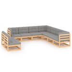 vidaXL Salon de jardin 9 Pièces avec coussins Bois de pin massif