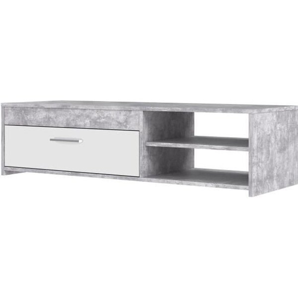 Meuble TV - Contemporain - Panneau de particules - Blanc/Béton Gris Clair - L 120 x P 42,1 x H 31,8 cm - PILVI