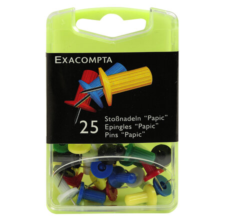 Boîte De 25 Épingles Papic - Hauteur De Pointe 7mm - 10mm De Diamètre - Couleurs Assorties - Exacompta