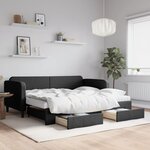 vidaXL Lit de jour avec gigogne et tiroirs noir 90x190 cm tissu
