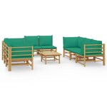 Salon de jardin meuble d'extérieur ensemble de mobilier 9 pièces avec coussins vert bambou 02_0018169