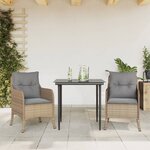 vidaXL Ensemble à manger de jardin et coussins 3 Pièces Beige poly rotin