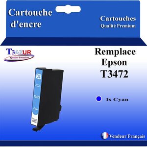 T3AZUR- Cartouche Compatible avec Epson 34XL 34 XL remplace Epson WorkForce Pro WF-3725DWF WF-3720DW WF-3720DWF Cyan
