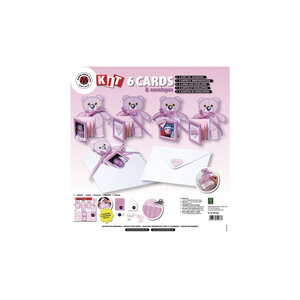 6 cartes faire part Rose Nounours et enveloppes
