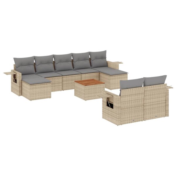 vidaXL Salon de jardin et coussins 10 Pièces mélange beige résine tressée