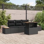 vidaXL Ensemble de salle à manger 5 pièces de jardin avec coussins noir poly rotin acacia