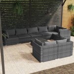 vidaXL Salon de jardin 9 Pièces avec coussins Gris Résine tressée