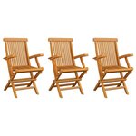 vidaXL Chaises de jardin avec coussins noir 3 Pièces Bois de teck massif