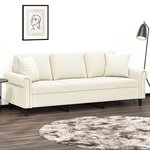 vidaXL Canapé 3 places avec oreillers décoratifs crème 180 cm velours
