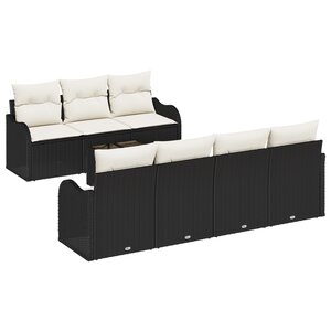 Ensemble de Canapés de Jardin 8 Pièces avec Coussins Noir Rotin Poly