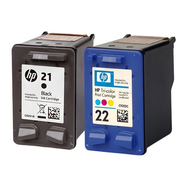 Pack de 2 cartouches d'encre authentiques HP 21/22 Noir et couleurs - programme SECOND