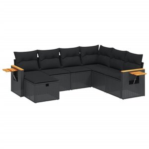vidaXL Salon de jardin 7 Pièces avec coussins noir résine tressée
