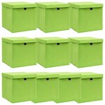 vidaXL Boîtes de rangement avec couvercles 10Pièces Vert 32x32x32cm Tissu