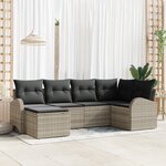 Set de 6 Pièces de Canapés de Jardin avec Coussins en Rattan Poly Gris Clair