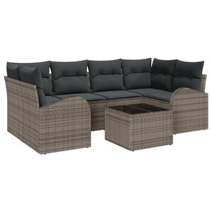 vidaXL Ensemble de canapé de jardin de 7 pièces avec coussins gris en poly rattan