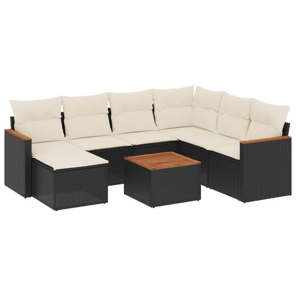 vidaXL Salon de jardin 8 Pièces avec coussins noir résine tressée