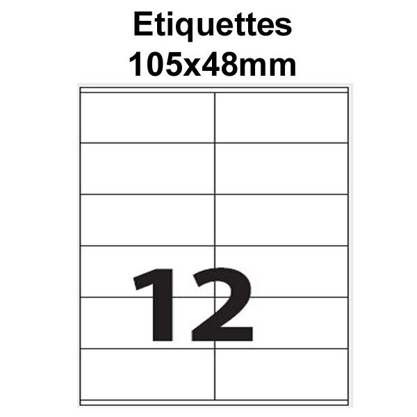 Étiquettes adhésives 105x48mm (12étiquettes/feuille) - blanc - 50 feuilles -t3azur