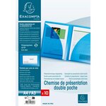 Chemise Double Poche Polypropylène Semi Rigide 4/10e - A4 - Bleu - X 20 - Exacompta