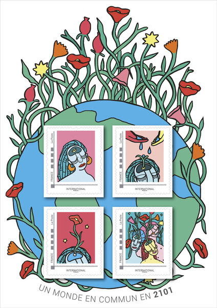 Collector 4 timbres - Un monde en commun en 2101 - Lettre internationale