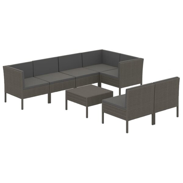 vidaXL Salon de jardin 8 Pièces avec coussins résine tressée gris