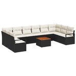 vidaXL Ensemble de canapés de jardin 11 pièces avec coussins Noir Poly Rattan Acacia