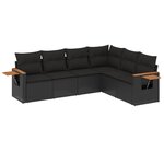 vidaXL Salon de jardin 6 Pièces avec coussins noir résine tressée