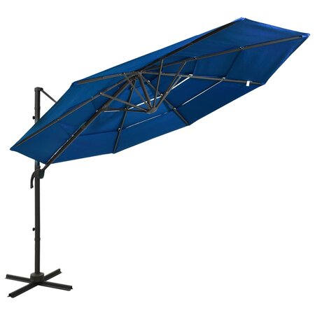 vidaXL Parasol à 4 niveaux avec mât en aluminium Bleu azuré 3x3 m