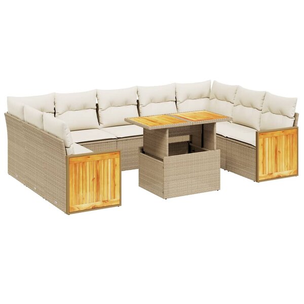 vidaXL Salon de jardin avec coussins 10 Pièces beige résine tressée