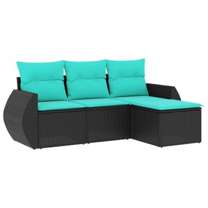 vidaXL Salon de jardin 4 Pièces avec coussins noir résine tressée