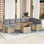 vidaXL Ensemble de Canapé de Jardin 9 Pièces avec Coussins Beige Poly Rotin Acacia