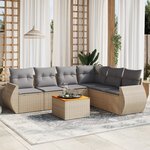 vidaXL Salon de jardin avec coussins 7 Pièces beige résine tressée