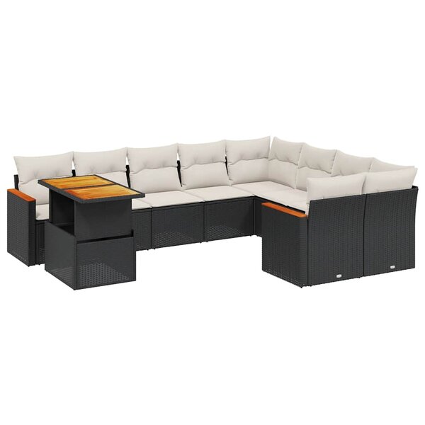 vidaXL Salon de jardin 10 Pièces avec coussins noir résine tressée