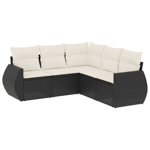 vidaXL Salon de jardin 5 Pièces avec coussins noir résine tressée