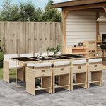 vidaXL Ensemble à manger de jardin et coussins 9 Pièces beige Poly rotin