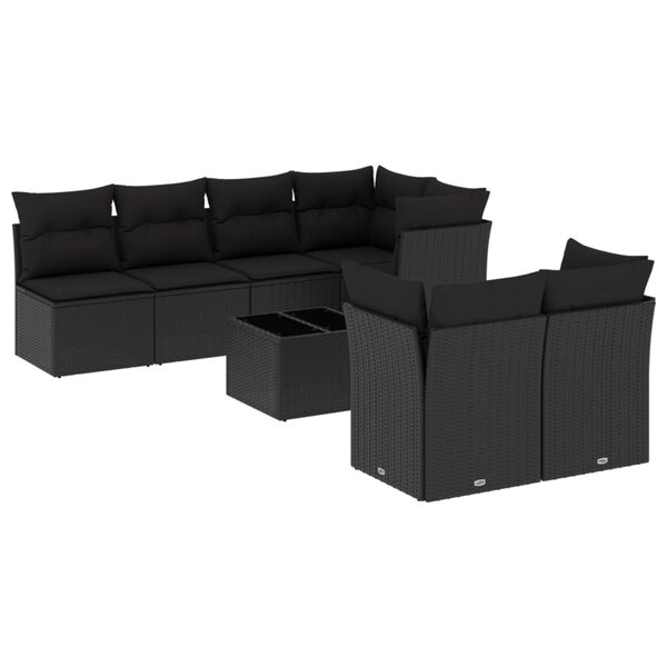 vidaXL Salon de jardin 8 Pièces avec coussins noir résine tressée