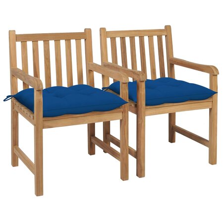 vidaXL Chaises de jardin 2 Pièces avec coussins bleu Bois de teck massif