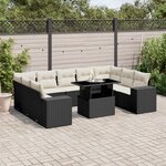 vidaXL Salon de jardin 10 Pièces avec coussins noir résine tressée