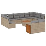 vidaXL Salon de jardin avec coussins 13 Pièces beige résine tressée