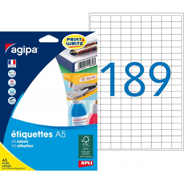Etiquettes blanches 16 feuilles A5 9x13 mm 3024 pièces