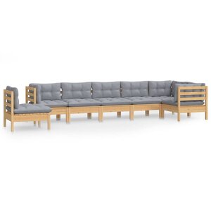 vidaXL Salon de jardin 8 Pièces avec coussins gris Bois de pin massif