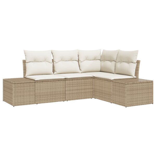 vidaXL Ensemble de Canapé de Jardin 4 Pièces avec Coussins Beige Rattan Poly