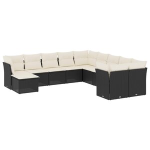 vidaXL Salon de jardin 11 Pièces avec coussins noir résine tressée