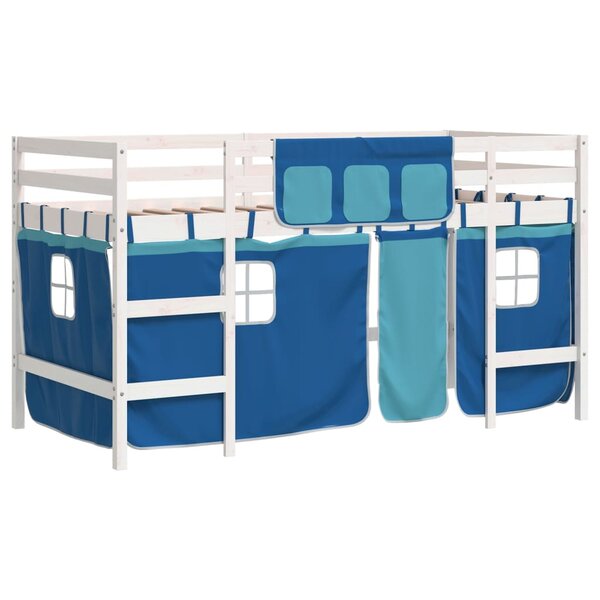 vidaXL Lit mezzanine enfants et rideaux bleu 90x200cm bois pin massif
