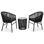 vidaXL Ensemble de bistro 3 Pièces avec coussins Rotin PE Noir