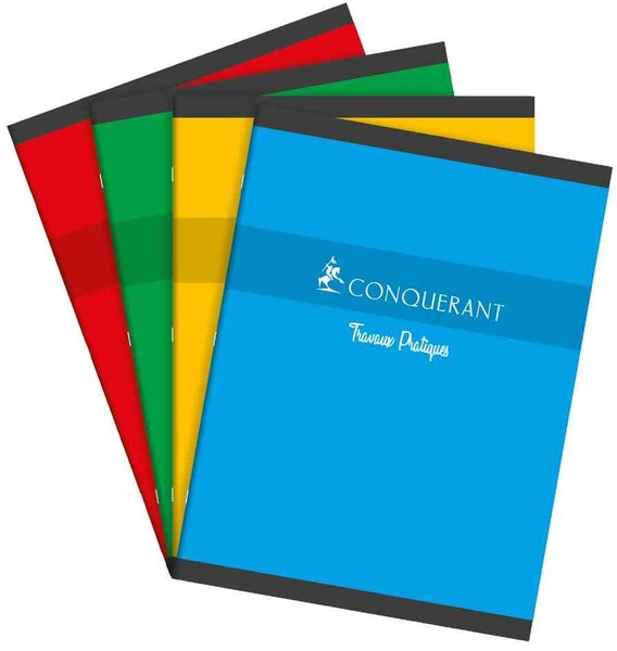 Cahier de TP 17x22cm 64p 70g/90g Grands Carreaux/Uni Blanc Coloris aléatoires CONQUÉRANT