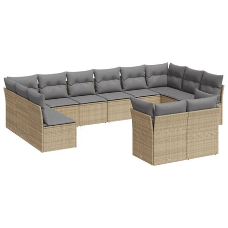 vidaXL Salon de jardin avec coussins 12 Pièces beige résine tressée