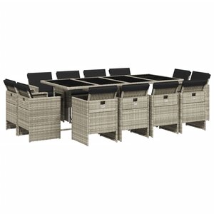 vidaXL Ensemble à manger de jardin et coussins 13 Pièces gris clair rotin