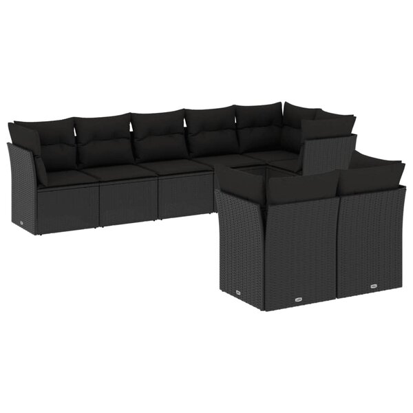 vidaXL Salon de jardin 8 Pièces avec coussins noir résine tressée