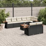 vidaXL Salon de jardin 9 Pièces avec coussins noir résine tressée